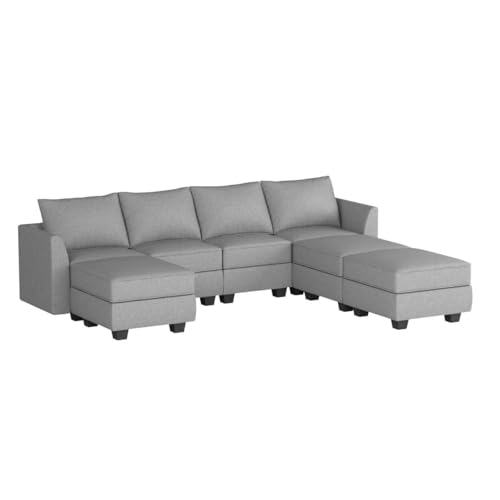 HONBAY Modular Sectional Sofa U Shaped Sectional Couch with Ottomans Reversible Modular Sofa 7 Seater Couch with Storage Seat, Grey