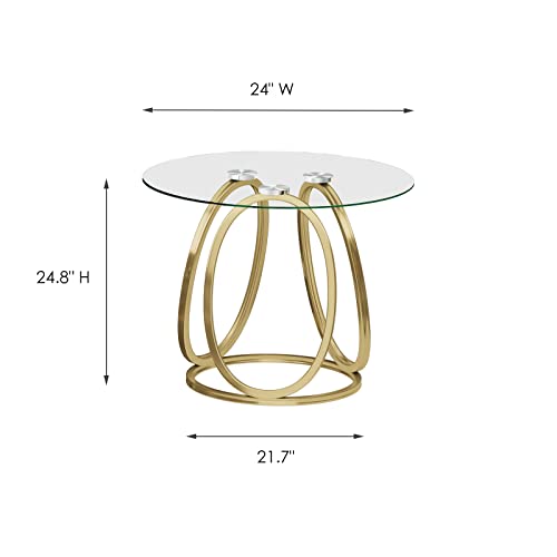 O&K FURNITURE Gold End Table for Living Room, Modern Glass Side Table with Metal Frames for Home&Office, Glass End Table Nightstand for Bedroom, Gold Finish, 1 PC