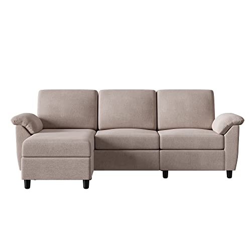 Vongrasig 79" Convertible Sectional Sofa Couch, 3 Seat L Shaped Sofa with Removable Pillows Linen Fabric Small Couch Mid Century for Living Room, Apartment and Office, Khaki