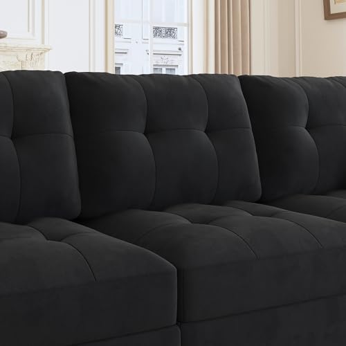 HONBAY Modular Sectional Sofa with Storage Ottomans Oversized U Shaped Sectional Couch with Reversible Chaises 9-Seat Sectional Sofa for Living Room, Velvet Black