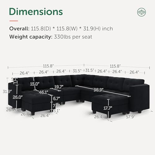 HONBAY Modular Sectional Sofa with Storage Ottomans Oversized U Shaped Sectional Couch with Reversible Chaises 9-Seat Sectional Sofa for Living Room, Velvet Black