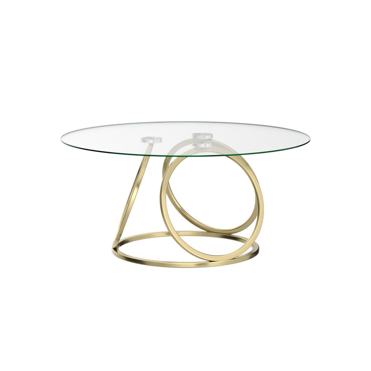 O&K FURNITURE Gold Coffee Table, Modern Round Glass Coffee Table for Living Room with Ring-Shaped Frames, Gold Glass Table for Home&Office,Gold Finish, 1PC