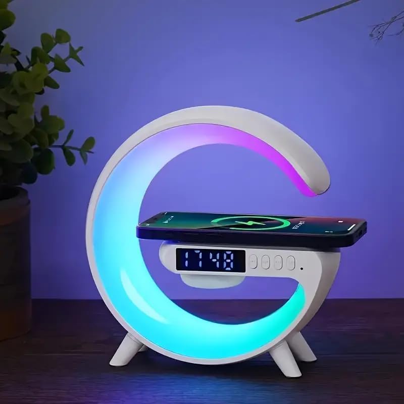 Bluetooth Speaker, Wireless Speaker with Wireless Charging Station, RGB LED Lights, Surround Sound, Built-in Mic, for Mood Lighting/Gifts