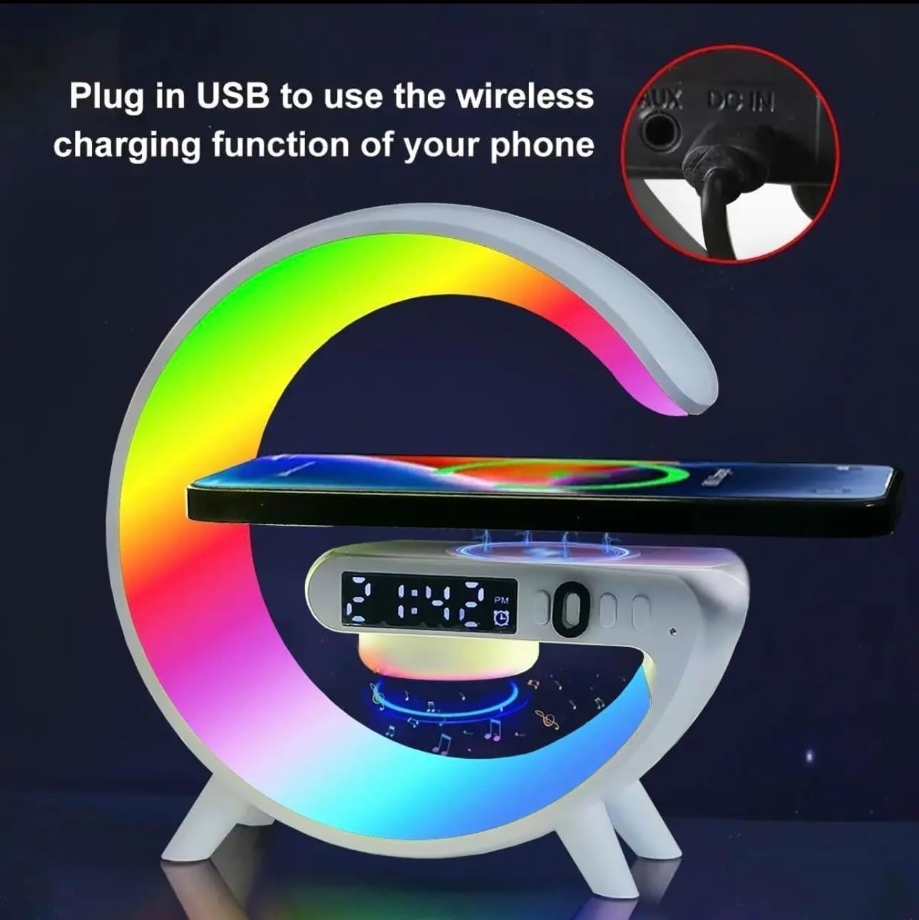 Bluetooth Speaker, Wireless Speaker with Wireless Charging Station, RGB LED Lights, Surround Sound, Built-in Mic, for Mood Lighting/Gifts