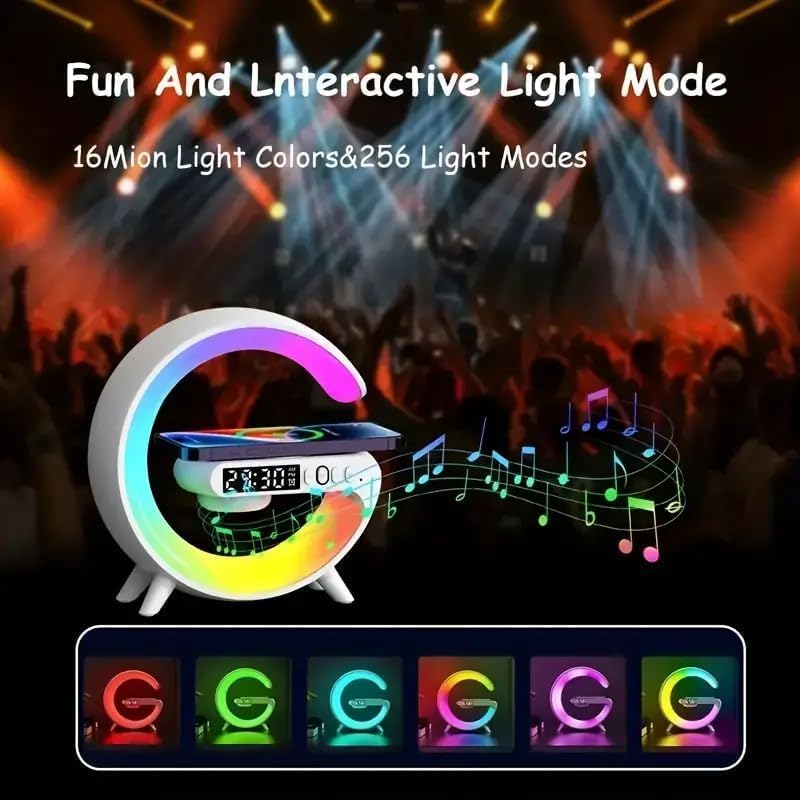 Bluetooth Speaker, Wireless Speaker with Wireless Charging Station, RGB LED Lights, Surround Sound, Built-in Mic, for Mood Lighting/Gifts