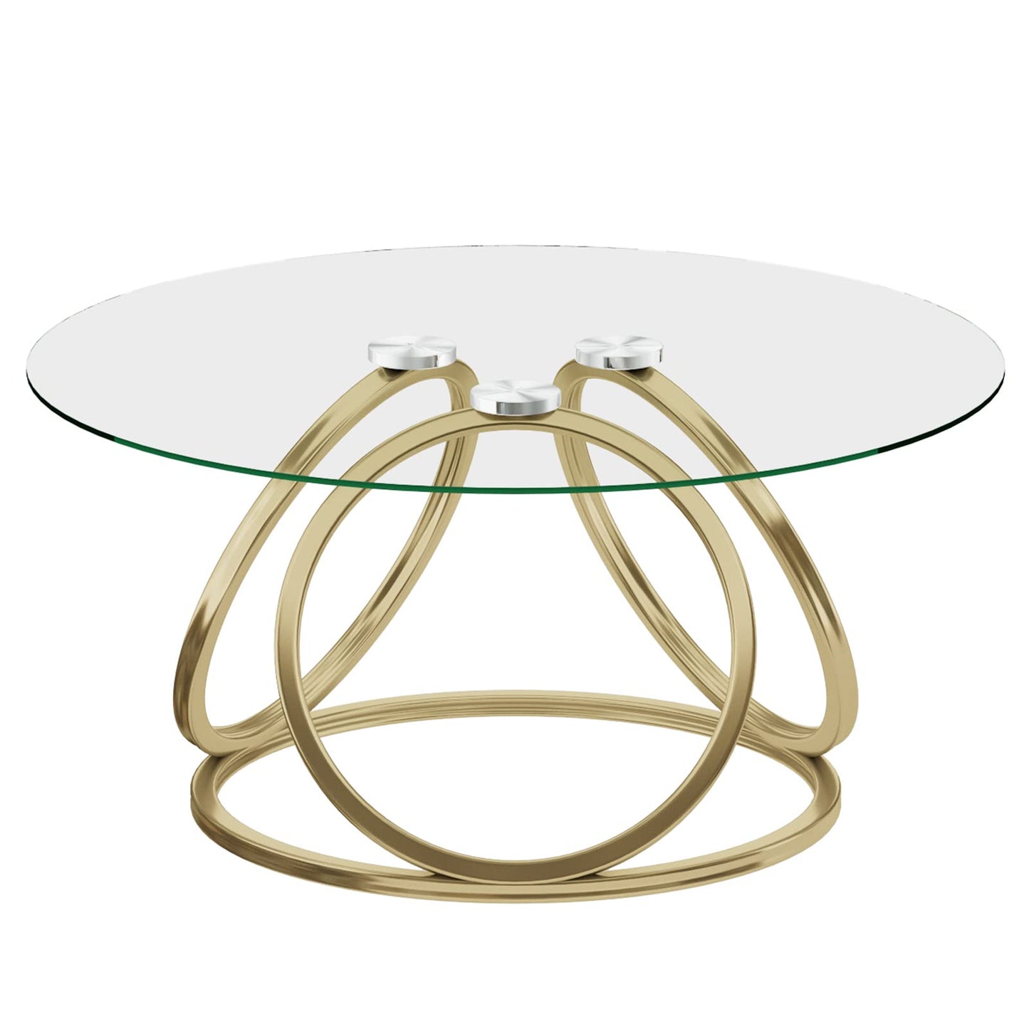 O&K FURNITURE Gold Coffee Table, Modern Round Glass Coffee Table for Living Room with Ring-Shaped Frames, Gold Glass Table for Home&Office,Gold Finish, 1PC