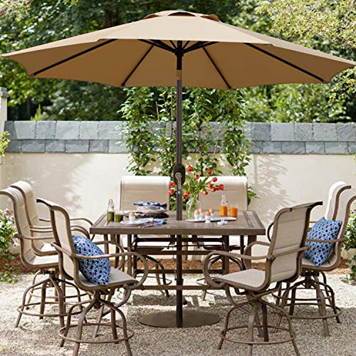 Blissun 9' Outdoor Patio Umbrella, Outdoor Table Umbrella, Yard Umbrella, Market Umbrella with 8 Sturdy Ribs, Push Button Tilt and Crank (Tan)