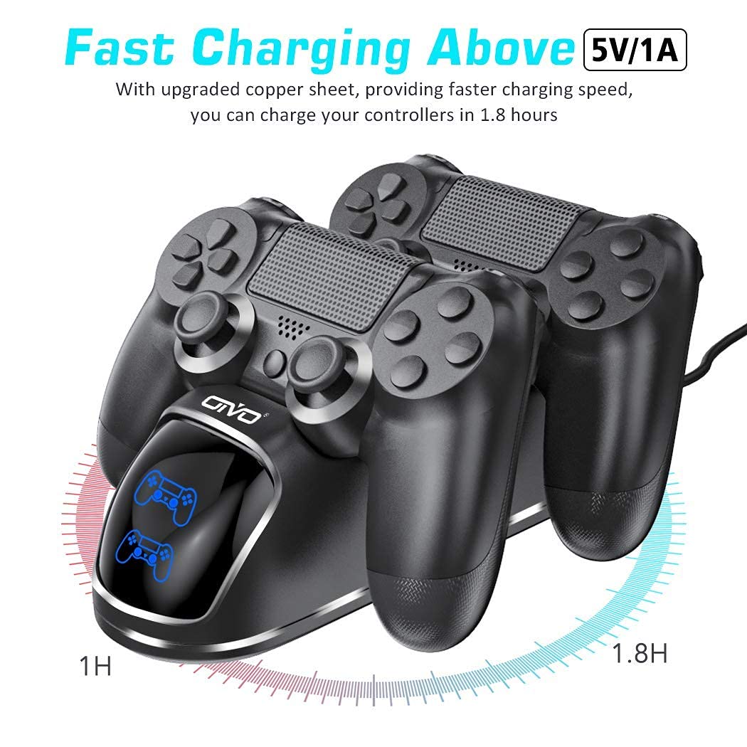 PS4 Controller Charger Dock Station, OIVO 1.8Hrs PS4 Controller Charging Dock, Charging Station Replacement for Playstation 4 Dualshock 4 Charger