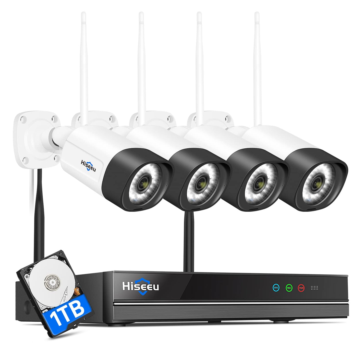 【Wireless Pro,Plug & Play】 Hiseeu 2.5K 5MP WiFi Security Camera System Outdoor,Expandable 16CH 8MP NVR, 1TB HDD,Spotlight,2 Way Audio, IP66 Waterproof, Motion Alert, DC Power Plug-in, 24/7 Recording