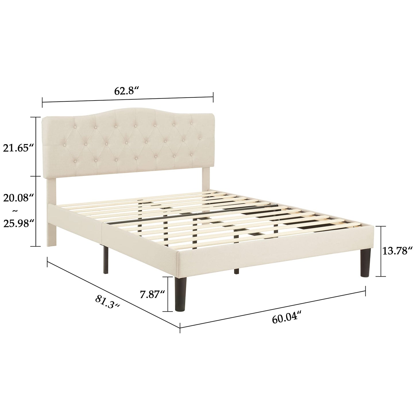 VECELO Queen Size Bed Frame Upholstered Platform with Tufted Adjustable Headboard/Mattress Foundation with Wood Slat Support, Easy Assembly