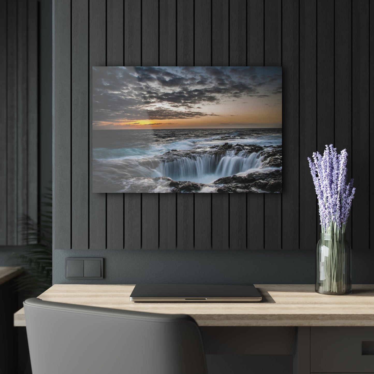 Deep Waterfall at Sunset -Acrylic Prints (French Cleat Hanging)