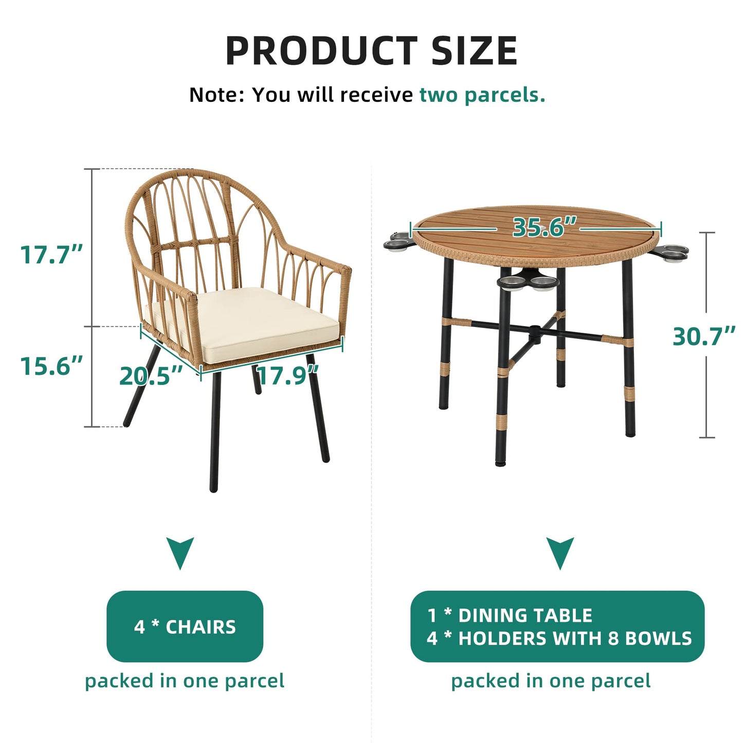 YITAHOME 5 Pieces Outdoor Patio Dining Table Chair Set,Wicker Patio Dining Set,Outdoor Rattan Dining Table Set for Patio, Backyard, Balcony, Garden (with Umbrella Hole)