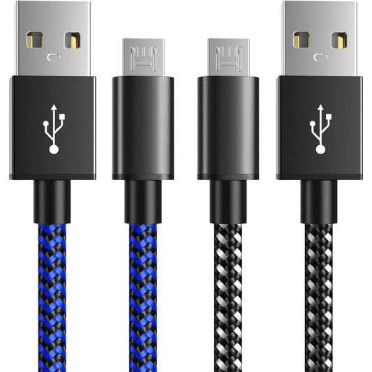 6amLifestyle PS4 Controller Charger Charging Cable, 2 Pack 10ft Extra Long Micro USB 2.0 Cable, Nylon Braided Cord, for PS4, PS4 Slim/Pro, Xbox One S/X Controller, Android Phones, Black+Blue