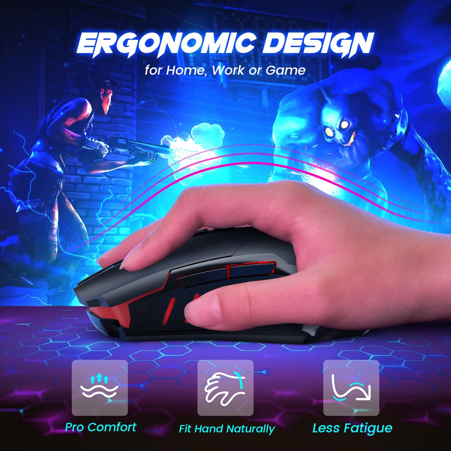 RisoPhy Gaming Mouse, Wireless Mouse Gaming with 8000 DPI, PC Gaming Mice with RGB LED Backlit Programmable Ergonomic Mouse Gamer