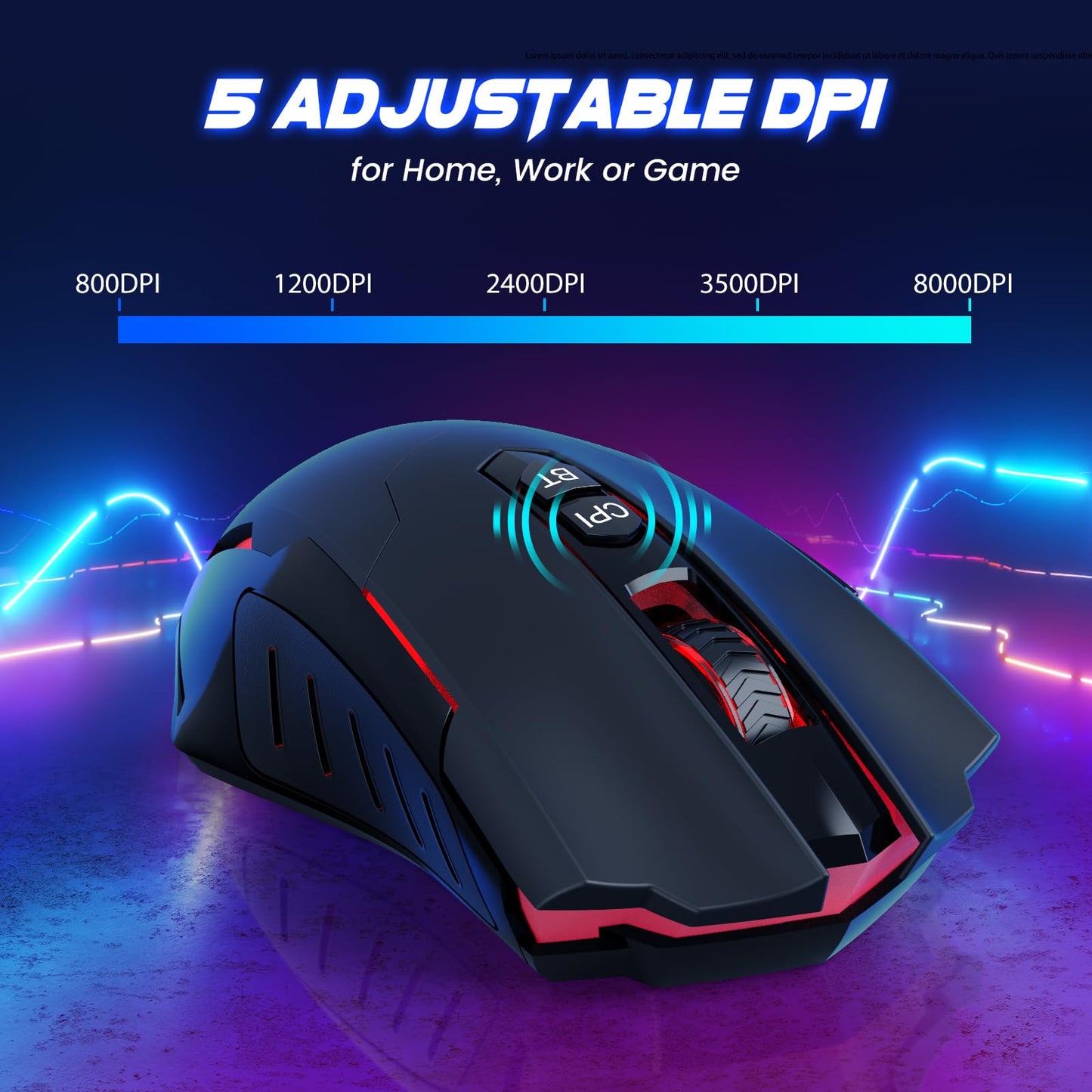 RisoPhy Gaming Mouse, Wireless Mouse Gaming with 8000 DPI, PC Gaming Mice with RGB LED Backlit Programmable Ergonomic Mouse Gamer