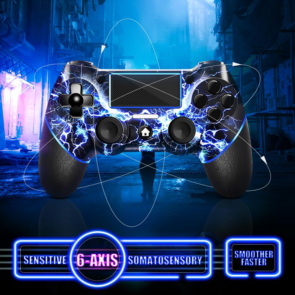 AceGamer Wireless Controller for PS4, Custom Design V2 Gamepad Joystick for PS4 with Non-Slip Grip of Both Sides and 3.5mm Audio Jack! Thumb Caps Included! (Lightning)