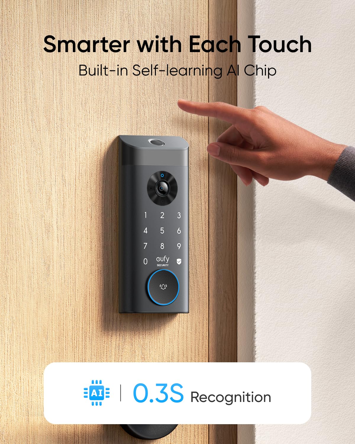 eufy Security Video Smart Lock E330, 3-in-1 Camera+Doorbell+Fingerprint Keyless Entry Door Lock, WiFi Door Lock,App Remote Control,2K HD,Doorbell Camera,No Monthly Fee