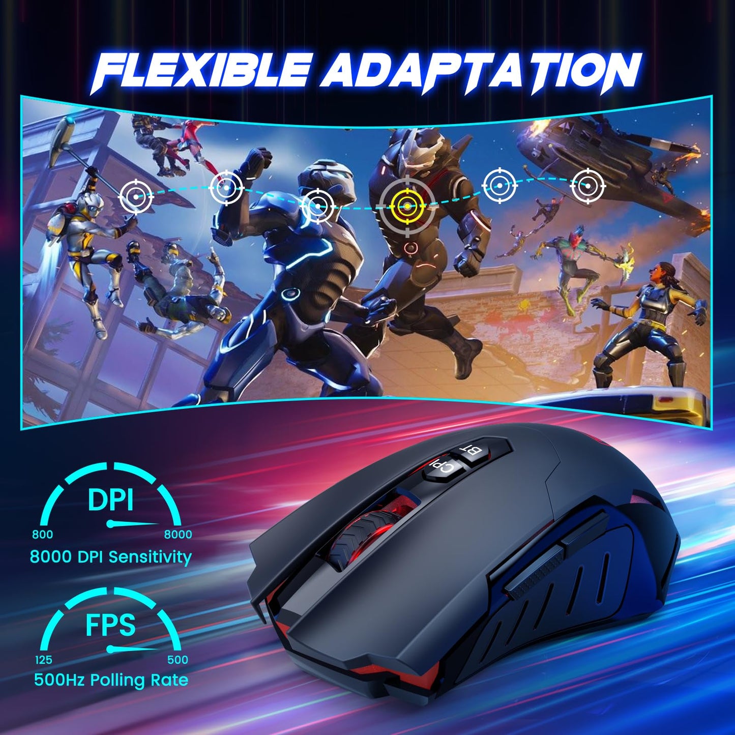 RisoPhy Gaming Mouse, Wireless Mouse Gaming with 8000 DPI, PC Gaming Mice with RGB LED Backlit Programmable Ergonomic Mouse Gamer