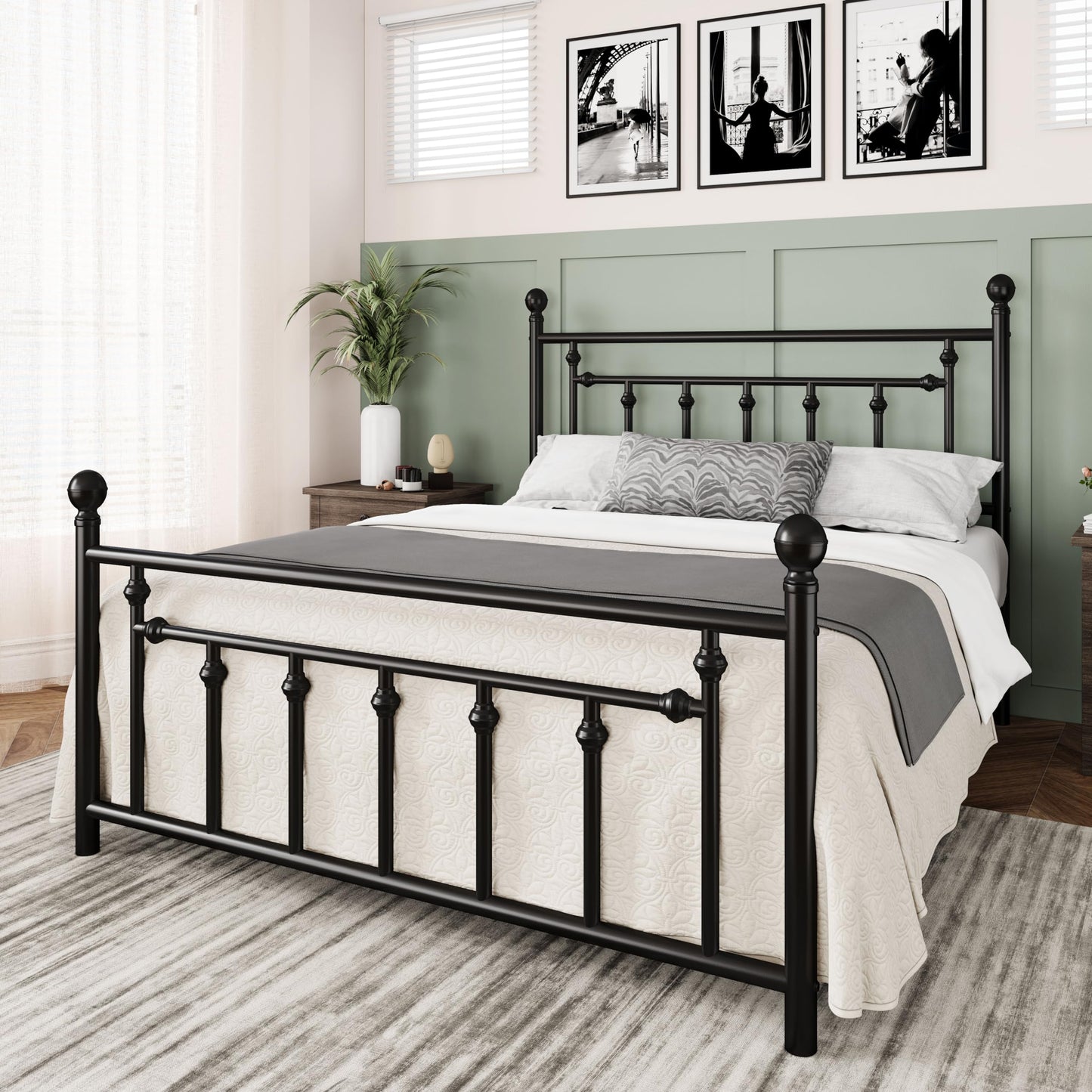 Allewie 14 Inch Queen Size Metal Platform Bed Frame with Victorian Vintage Headboard and Footboard/Under Bed Storage/No Box Spring Needed/Easy Assembly/Noise-Free/Mattress Foundation/Black