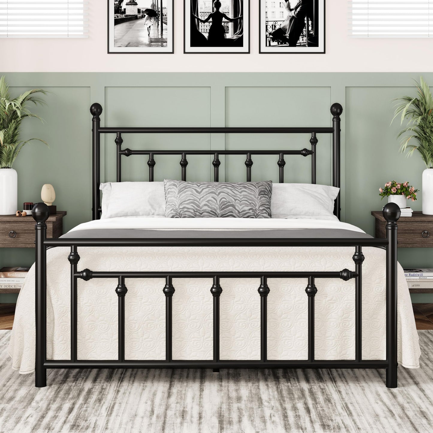 Allewie 14 Inch Queen Size Metal Platform Bed Frame with Victorian Vintage Headboard and Footboard/Under Bed Storage/No Box Spring Needed/Easy Assembly/Noise-Free/Mattress Foundation/Black