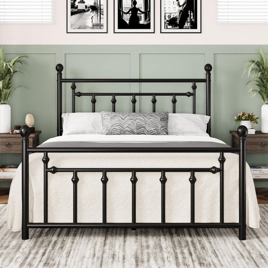 Allewie 14 Inch Queen Size Metal Platform Bed Frame with Victorian Vintage Headboard and Footboard/Under Bed Storage/No Box Spring Needed/Easy Assembly/Noise-Free/Mattress Foundation/Black